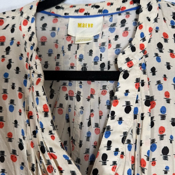 Maeve Anthropologie Pintuck Button Down Top Hat Print Tunic Roll Up Sleeve Sz 8 - Picture 3 of 13